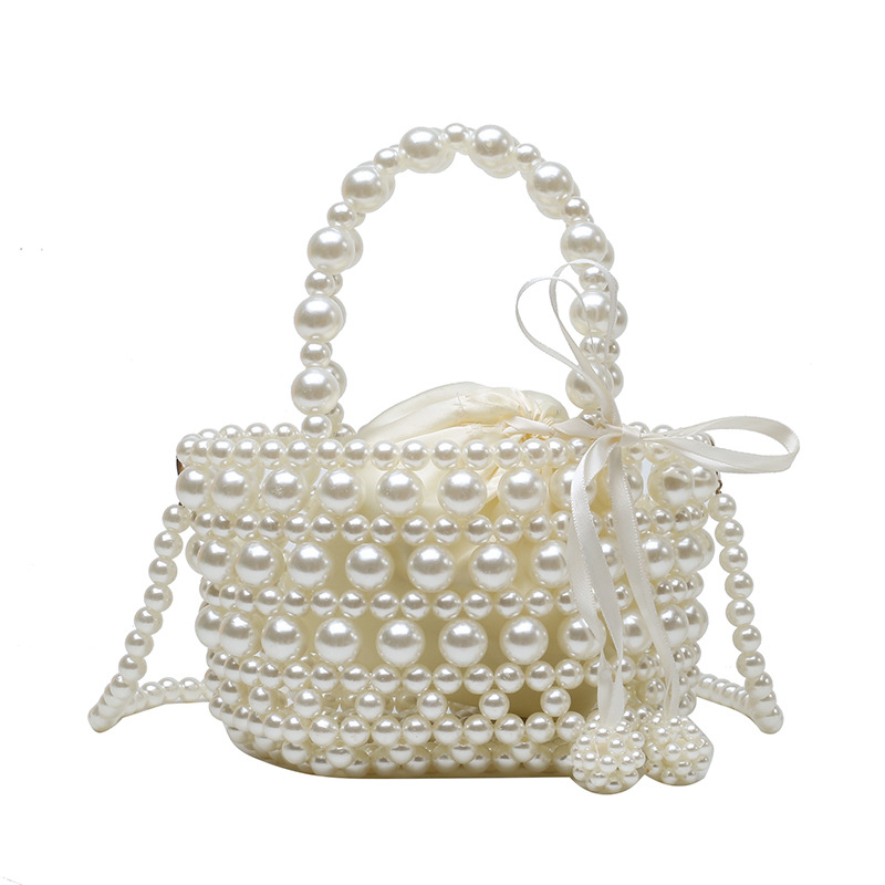 Summer Internet Celebrity Women's Bag New Simple Pearl Tote Texture Western Style Hollow Woven Bag Women's Bag