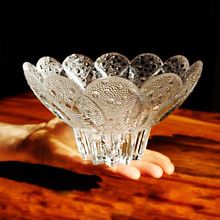 中古水晶玻璃甜品碗德国水果盘vintage小号树叶糕点沙拉水晶盘碟