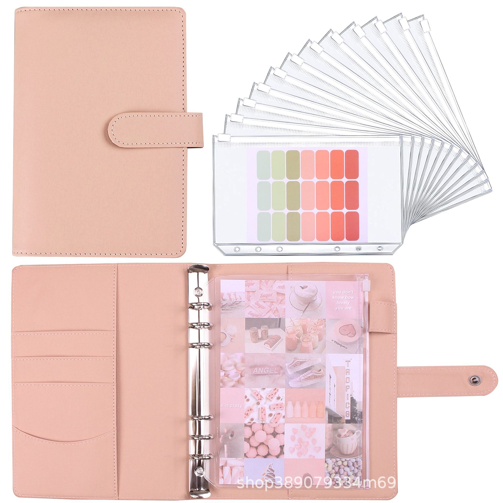 In Stock Cross-Border A6 Loose-Leaf Binder Zipper Bag Macaron Notebook Leather PU Loose Spiral Notebook Cash Budget Journal Book