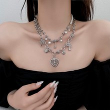 个性独特珍珠拼接蛇骨链小众设计感精致爱心颈链时尚项链