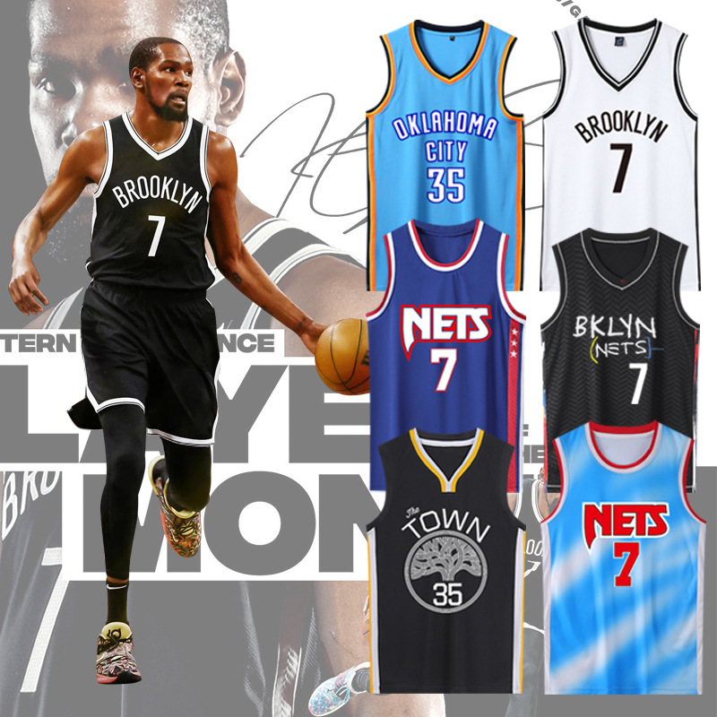 杜兰特球衣7号篮网队kd城市版复古35号雷霆队儿童篮球服套装