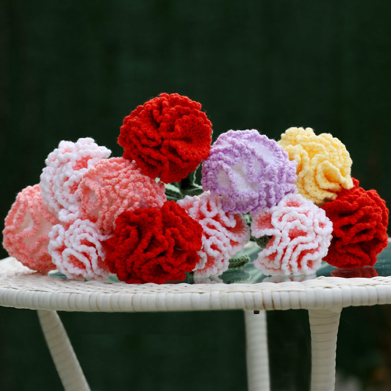 手工编织花diy钩织棉毛线花束制作材料包母亲节康乃馨成品代发