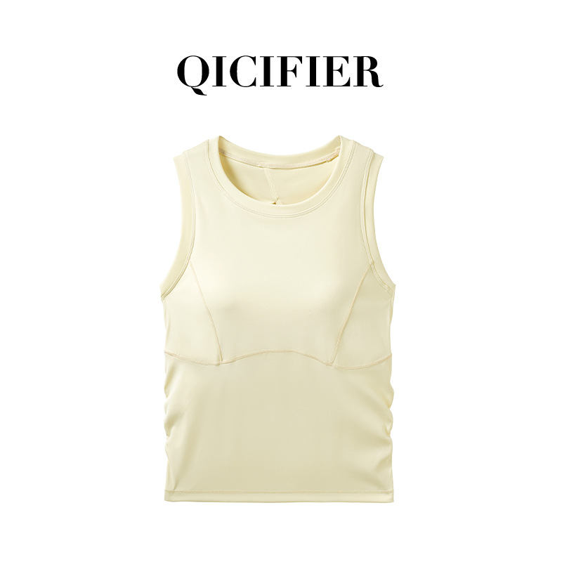 Qcfe New One-Piece Cup Sports Vest Yoga Clothes Sports Running Shockproof Back Hollow Yoga Workout Top