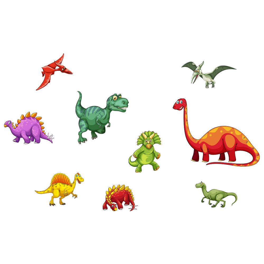 zsz2837多彩恐龙组合贴纸儿童房卧室客厅可移除装饰恐龙系列墙贴