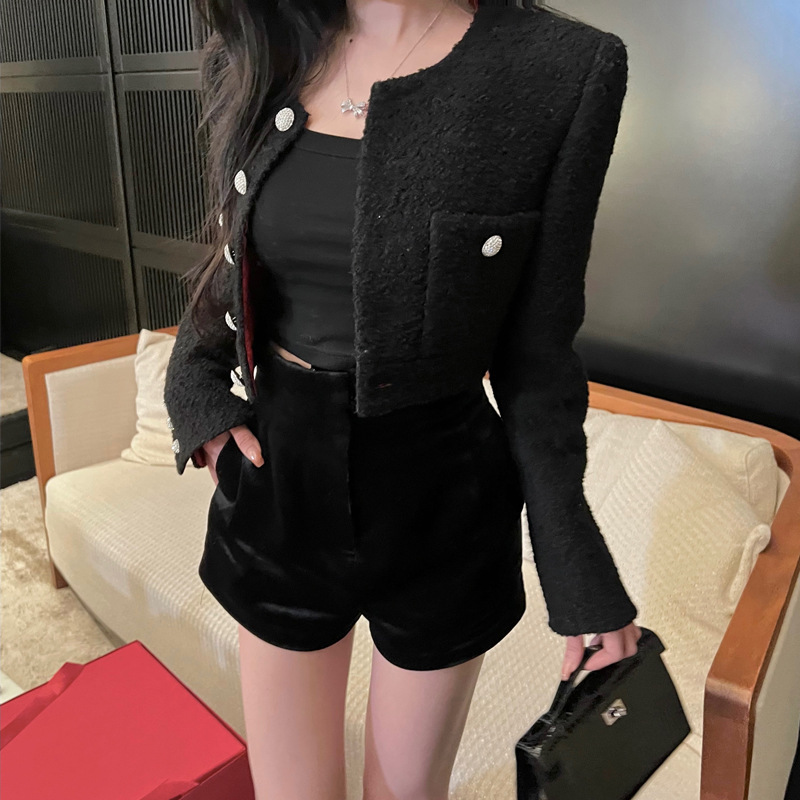 2021冬季新款超高腰设计韩国新款黑丝绒短裤气质显瘦女可代发339