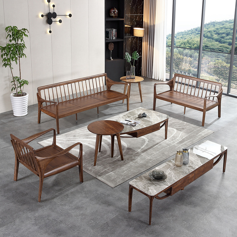 新中式乌金木实木沙发三人组合轻奢风现代简约三人木质客厅家具