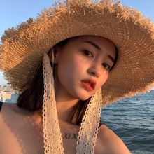 帽子女夏季防紫外线手工编织海边度假沙滩帽防晒遮脸遮阳帽女潮