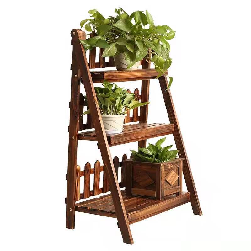 Simple Balcony Wooden Flower Rack Multi-Layer Living Room Succulent Pot Frame Production Folding Trapezoidal Storage Rack Indoor