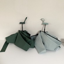 7WLO 只此青绿色系纯色小伞巴掌六折黑胶伞迷你适合小包防紫外线