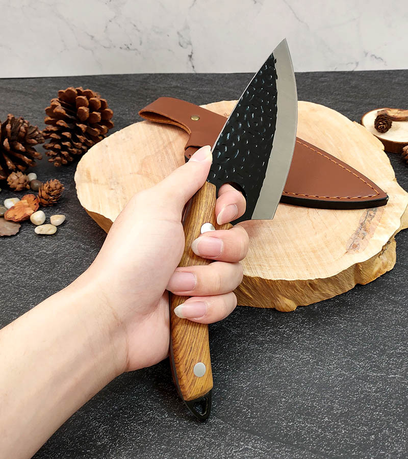 厨房不锈钢割肉屠宰刀屠夫刀木柄切肉切片户外菜刀锻打锤纹剔骨刀