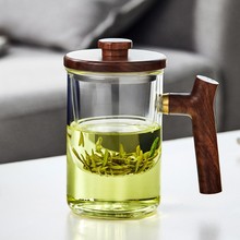 木柄玻璃杯泡茶杯带把茶水分离花茶杯耐高温过滤家用水杯透明杯子