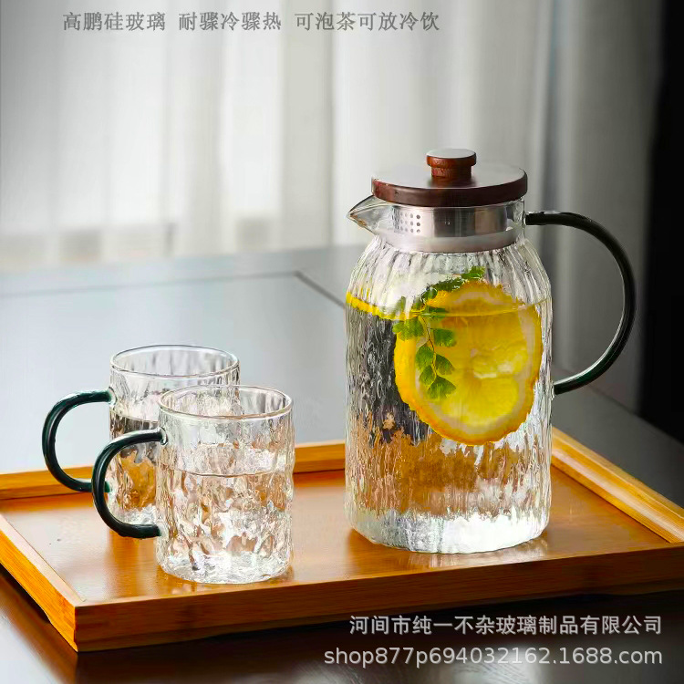 耐热玻璃冷水壶家用大容量加厚玻璃凉水壶柠檬果汁树纹壶厂家代发