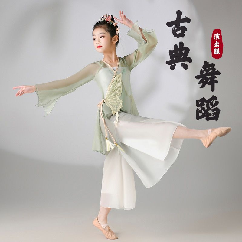 儿童古典舞演出服飘逸纱衣女童舞蹈练功服扇子舞中国舞汉服表演服