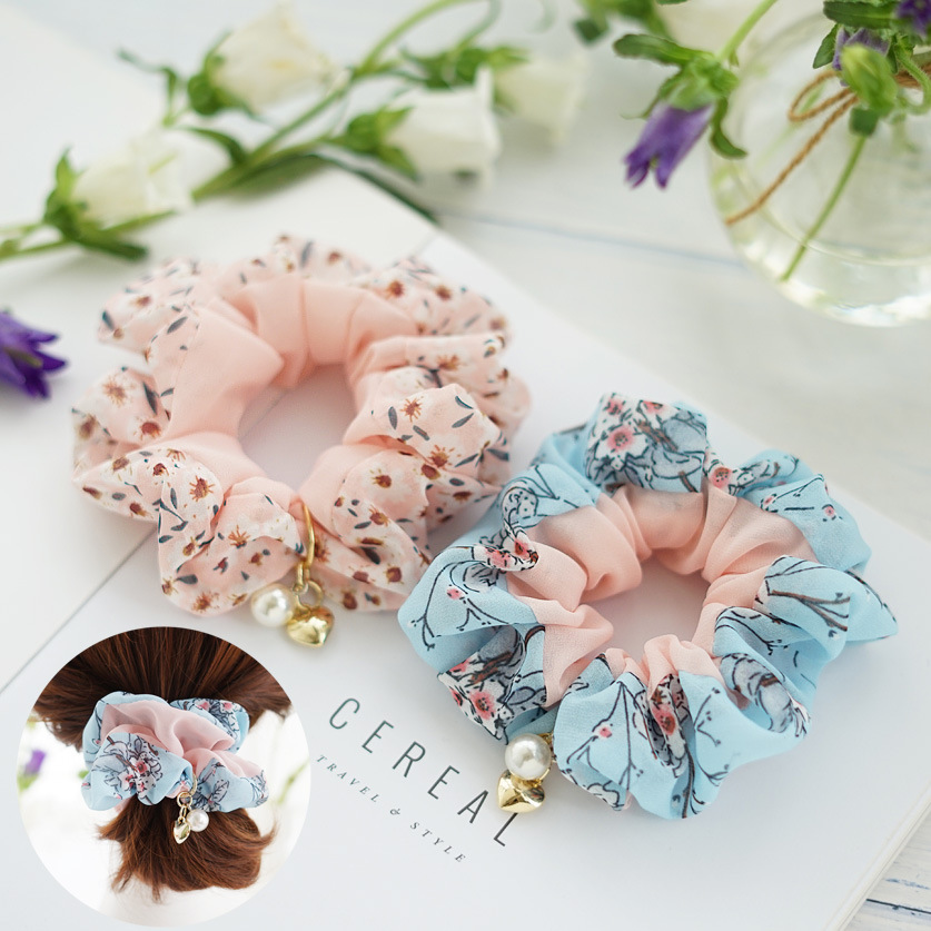 时尚新款韩国发圈 波西米亚风雪纺发圈 珍珠发圈 韩版头花发圈