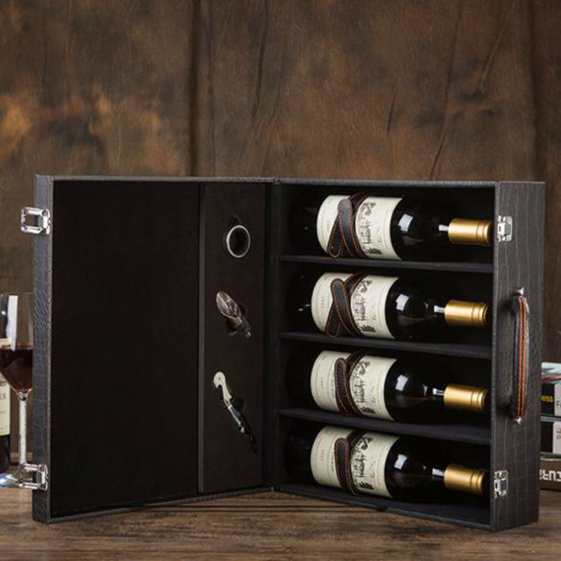 现货批发皮质红酒包装|四支装鳄鱼纹红酒皮盒可丝印logo-阿里巴巴