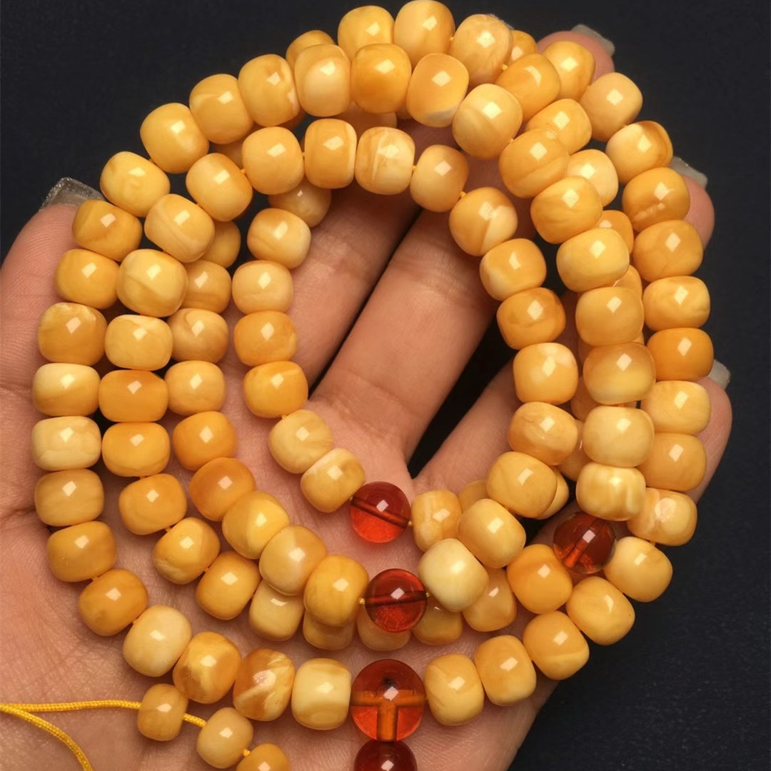 批发蜜蜡老蜜回流花蜡老型佛珠 满蜡 纹路妖孽 108颗多圈手串项链