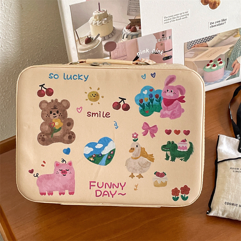 Homemade Three-Dimensional Cosmetic Case 2023 Portable Large Capacity Cute Cartoon Storage Box Travel Toiletry Bag