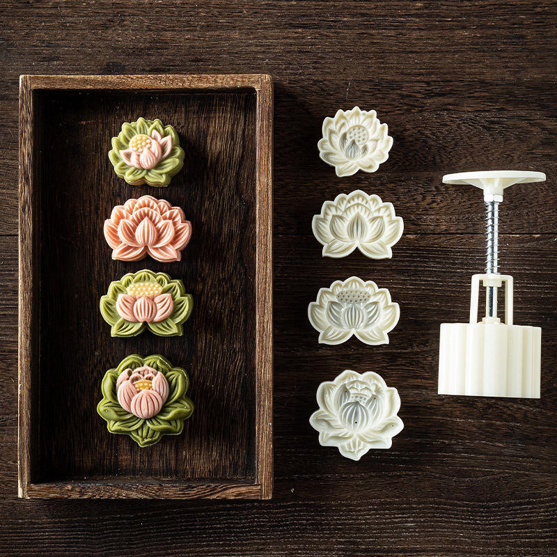 莲花月饼模具 绿豆糕冰皮月饼糕点点心家用烘焙手压式压花工具