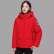 中年羽绒服女短款工装时尚连帽白鸭绒小个子妈妈装轻外套