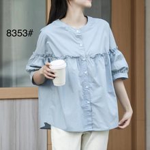 新款韩版衬衫短袖女宽松休闲设计款木耳要衬衣大版设计款短袖夏款