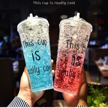 吸管水杯夏日碎冰奶茶冰酷女学生韩版制冷双层塑料随手子一件批发
