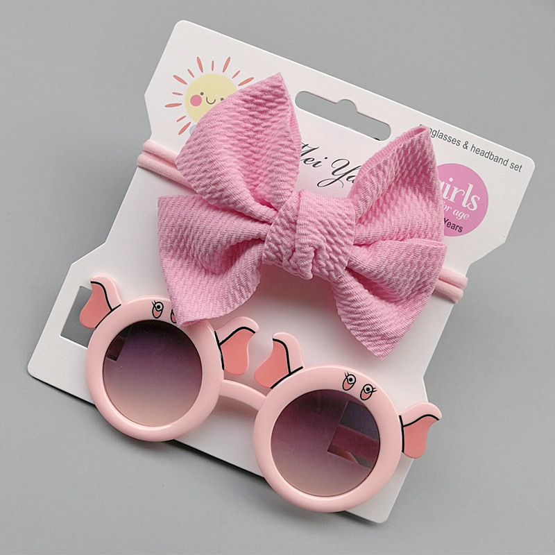 New Kid's Eyewear Sunglasses Cartoon Baby Sunglasses Baby Elephant Bow Solid Color Headband Combination Sets Decoration