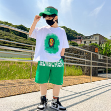 2024夏季新款男童韩版休闲卡通印花运动短袖套装中大儿童两件套