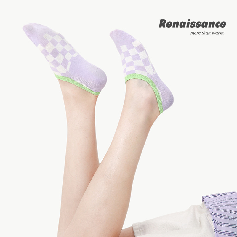 Renaissance Women's Socks Summer Thin Absorb Sweat Color Matching Invisible Socks Combed Cotton Boneless Boat Socks Gift Box Socks for Women