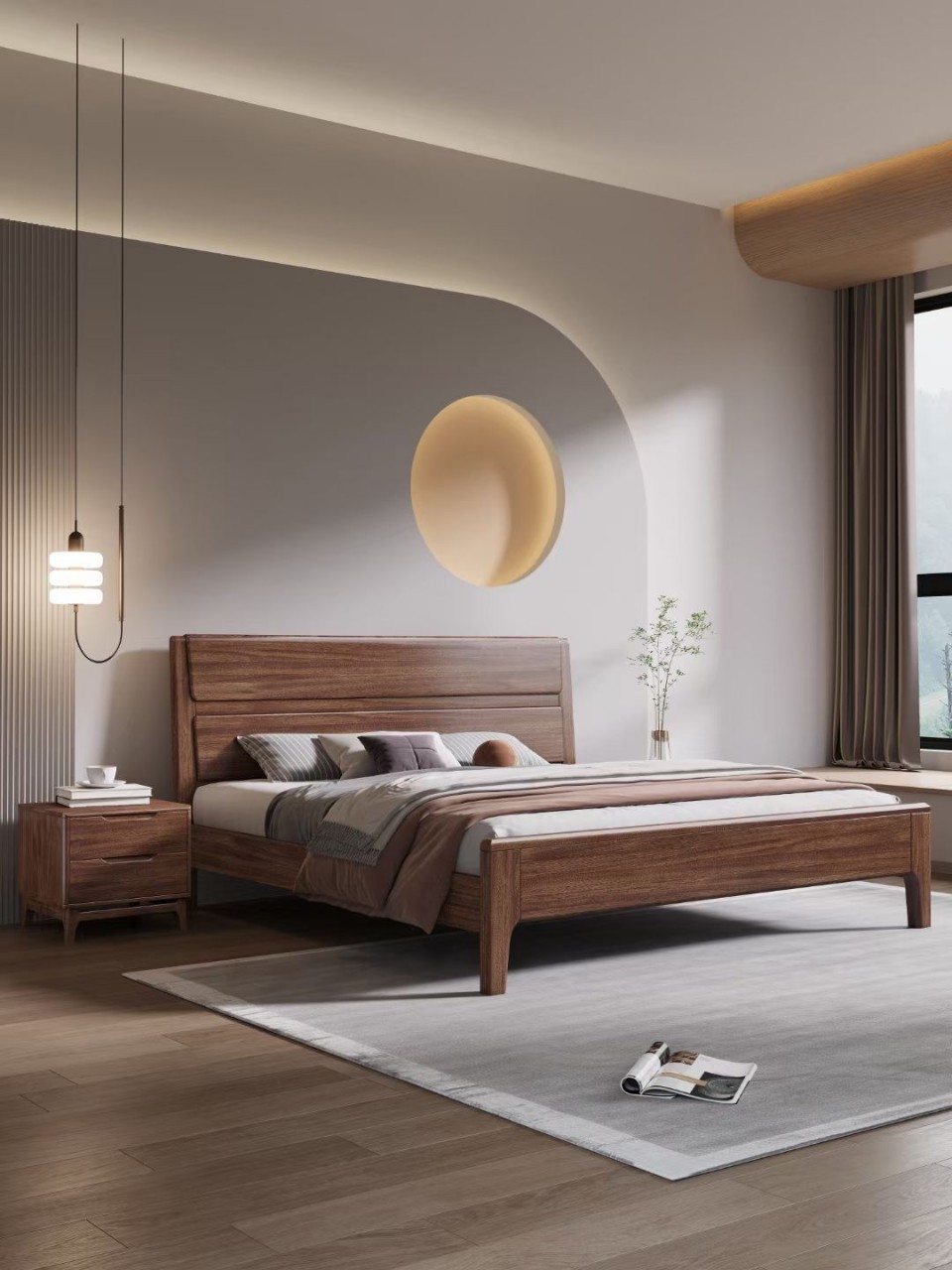 胡桃木实木床1.5米经济型中式现代简约主卧高箱储物1.8米双人大床