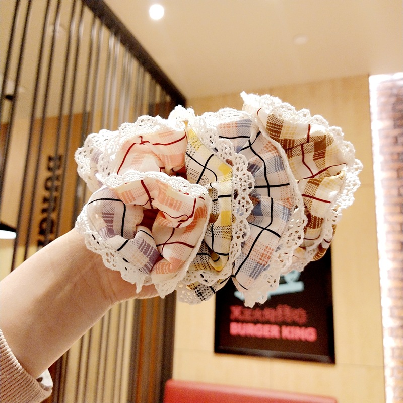 小清新蕾丝格子花边大肠圈头绳日系丸子头韩国可爱碎花甜美发圈女
