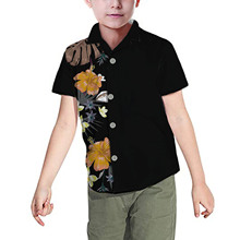 翻领男童短袖扶桑花可爱商务衬衫热带水果菠萝T恤儿童上衣欧美