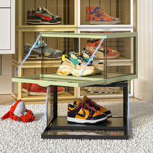 磁吸翻盖高透中小童鞋盒收纳盒可叠加亚克力展示盒防尘鞋子展示柜