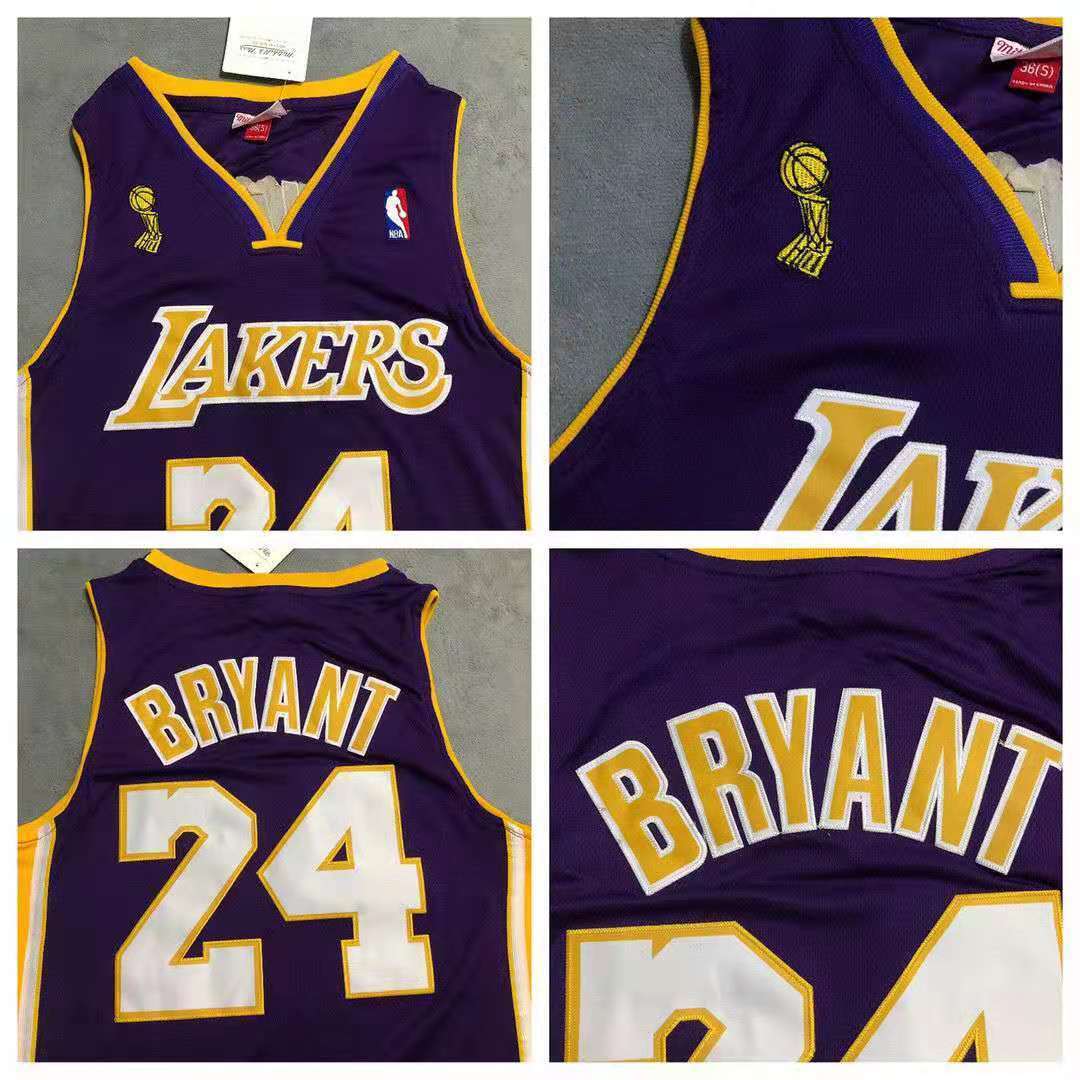 湖人队24号黄色08-09赛季密绣球员版球衣篮球服一件代发