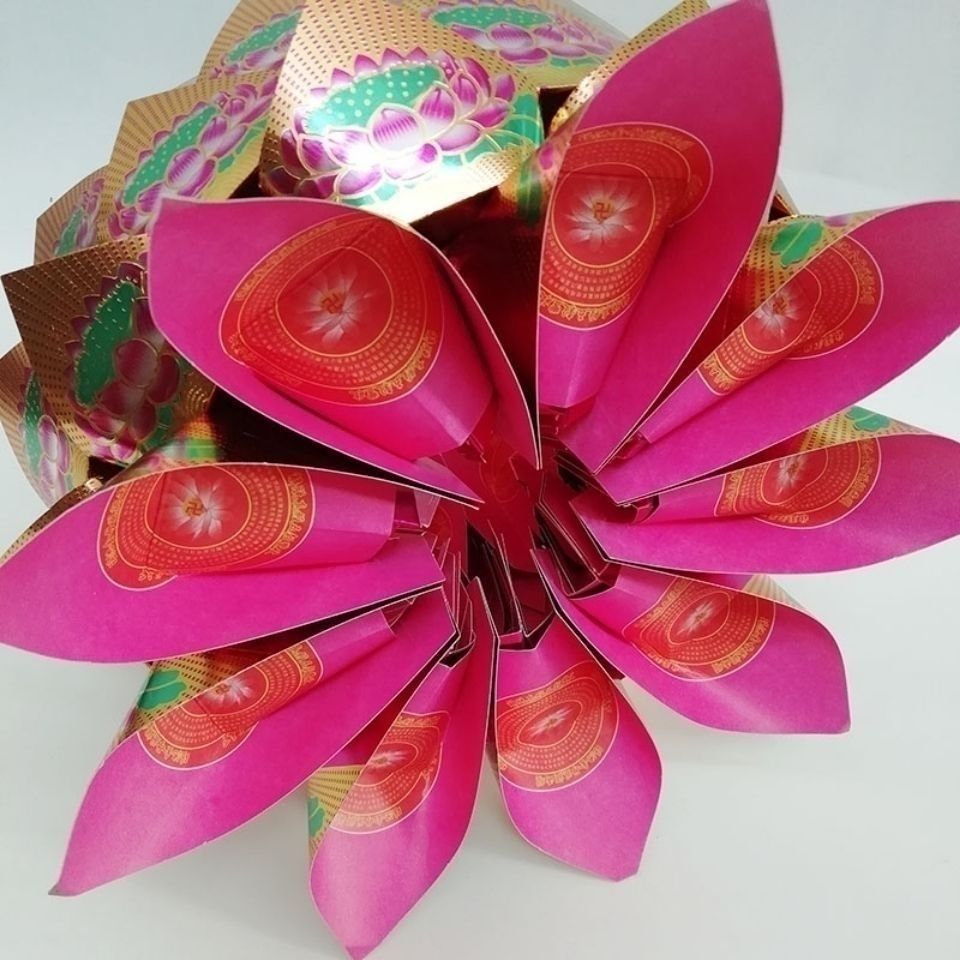 七彩莲花聚宝盆半成品 成品莲花折纸手工纸莲花