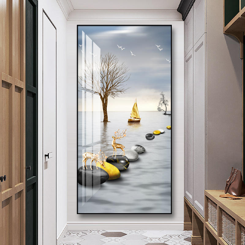 入户玄关装饰画走廊过道竖版现代简约轻奢挂画正对门客厅玄幻壁画