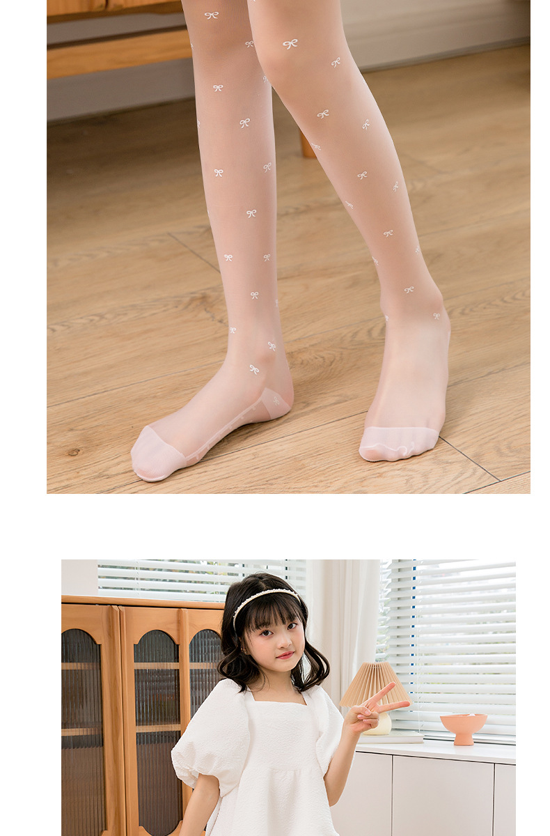 女童舞蹈袜夏季薄春秋儿童连裤袜丝袜跳舞蝴蝶结提花宝宝打底裤袜