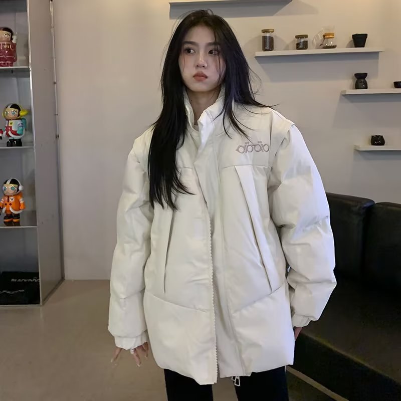 可拆卸袖子两穿冬季新款羽绒棉服女短款韩版宽松百搭