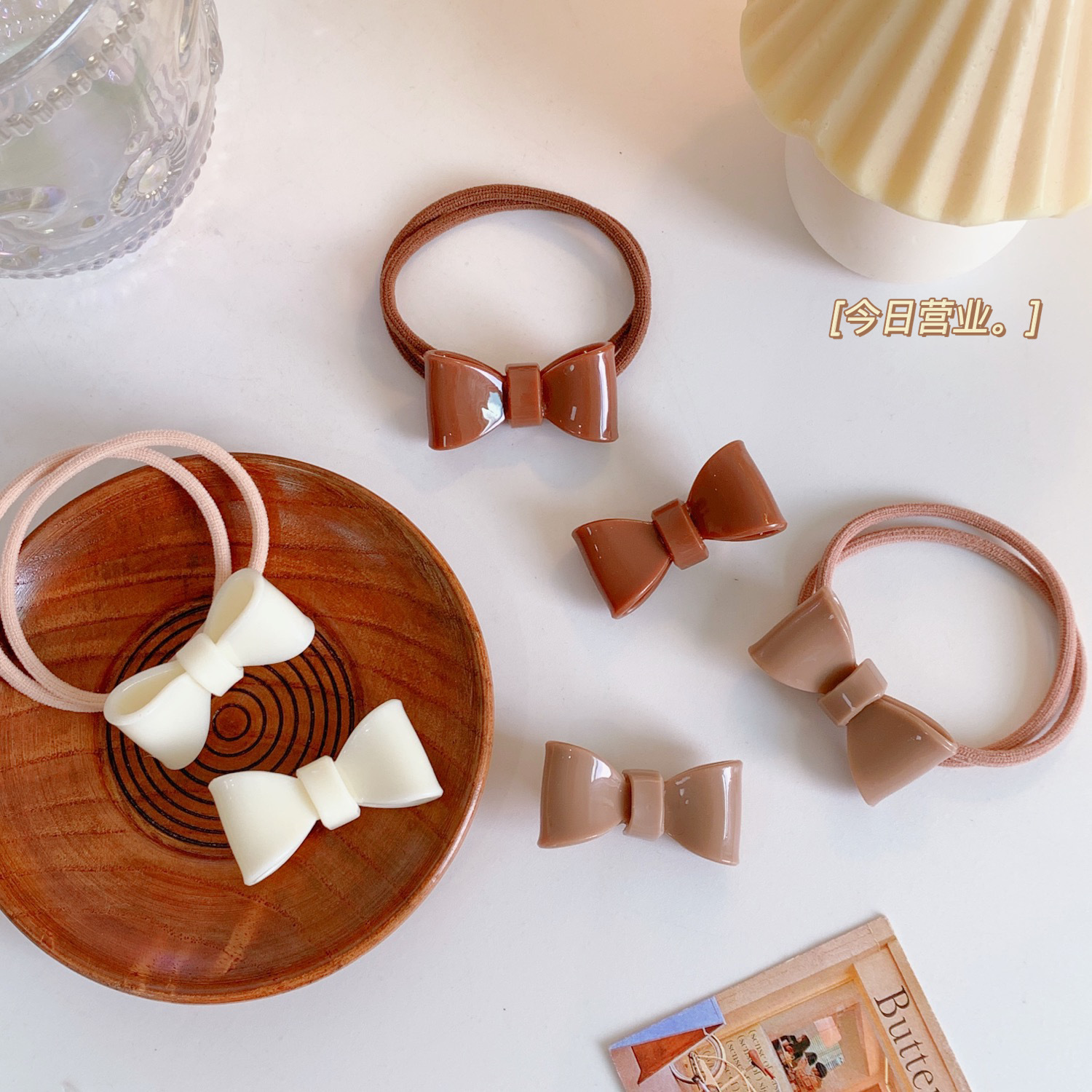 可爱迷你亚克力蝴蝶结发夹发饰女甜美少女心不伤发气质橡皮筋发绳