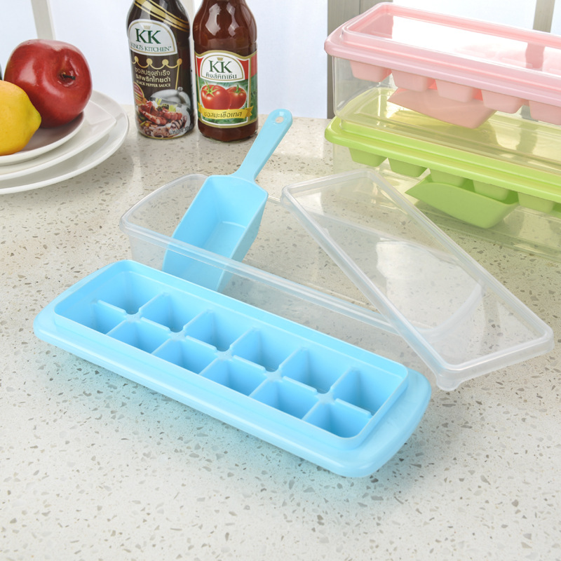 12-Grid Ice Tray with Lid with Crisper Creative Ice Box Ice Shovel Ice Cube Box Ice Box Ice Storage Box 0755-3