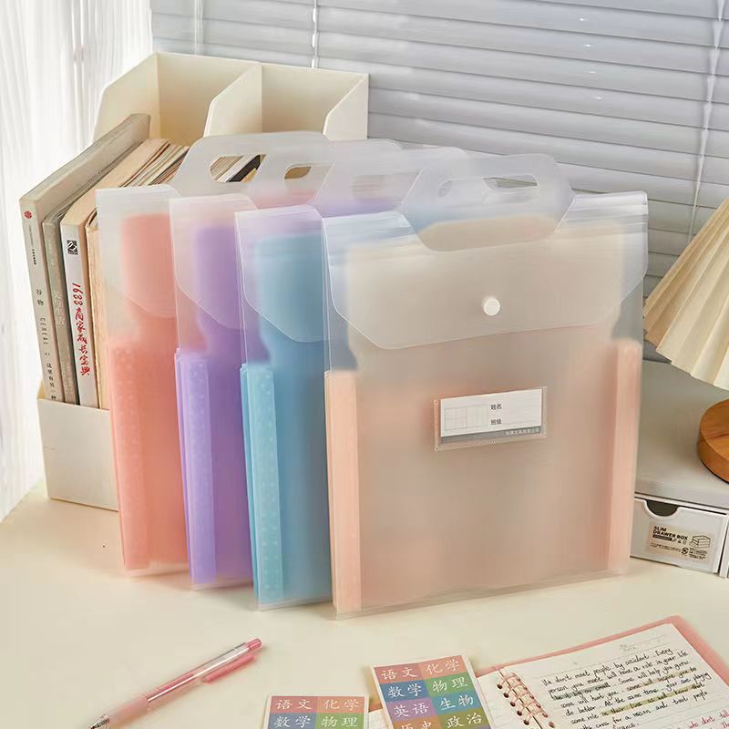 simple portable multi-layer 4 grid file holder student stationery subject classification test paper storage bag material folder