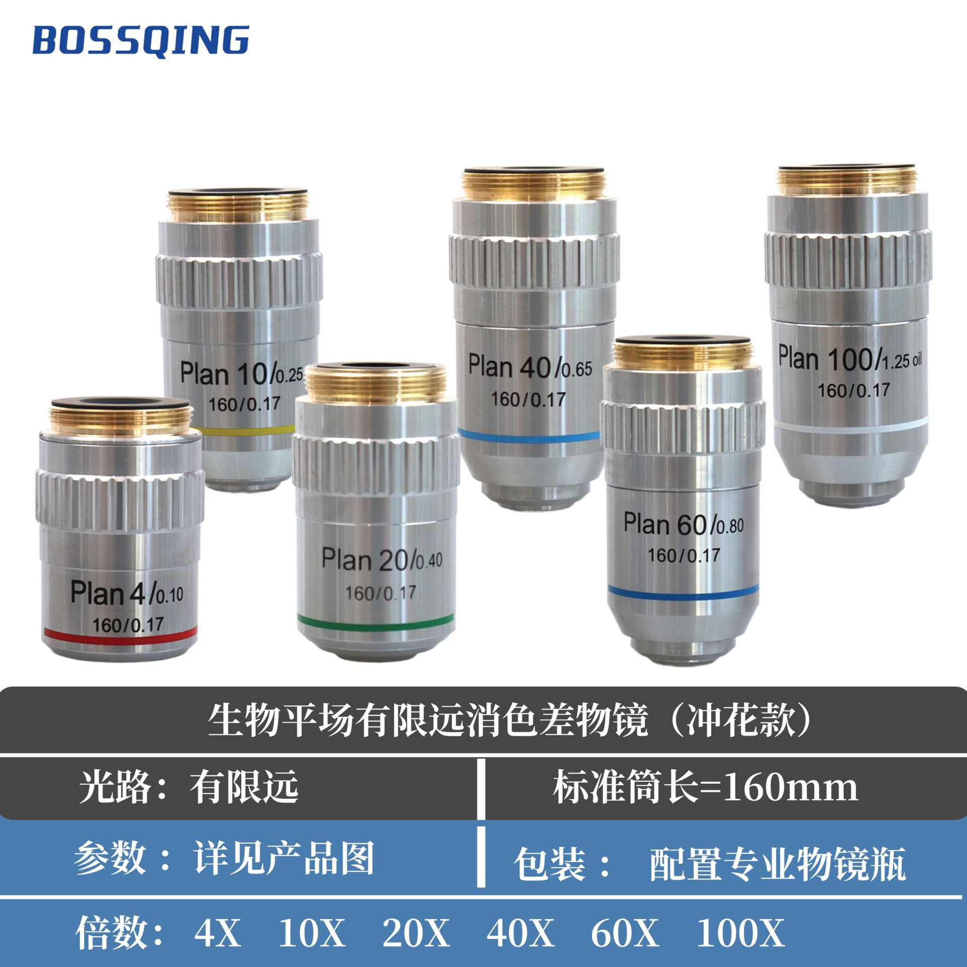195PLAN显微镜消平场色差冲花款物镜 4X10X 20X 40X 60X 100X