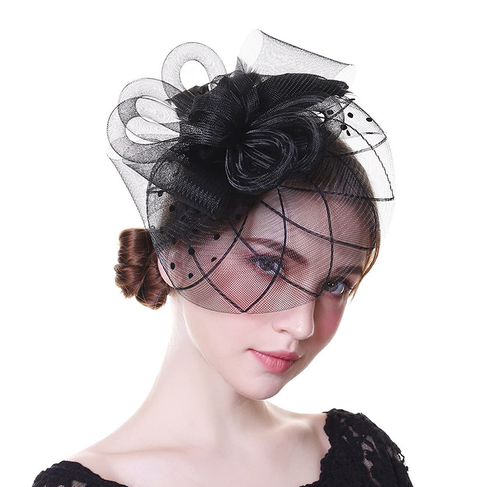 Vintage Black Veil Veil Headdress Performance Bridal Top Hat Hair Accessories Flower Feather Mesh Barrettes Cheongsam Accessories