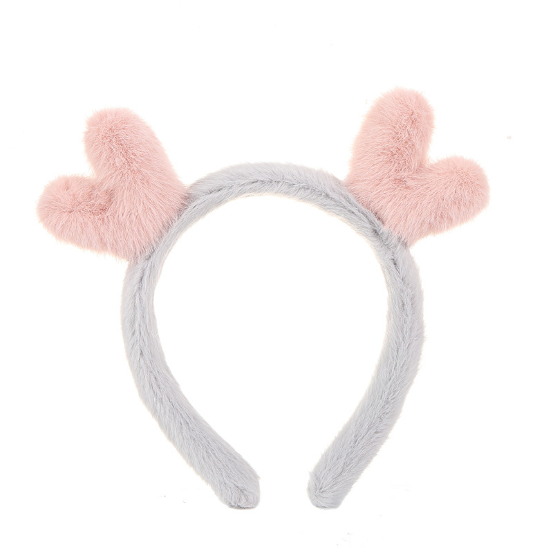 Simple Love Small Antlers Fluffy Hair Band Candy Color Face Wash Bandeau Headband Hairpin Hair Pressing Headwear Wholesale