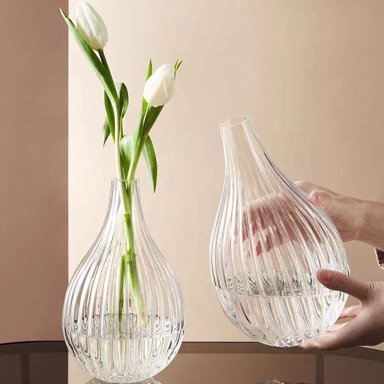 Nordic Style Big Belly Transparent Vase Small Mouth Vase Transparent Glass Hydroponics Bell Living Room Decoration Vase Decoration