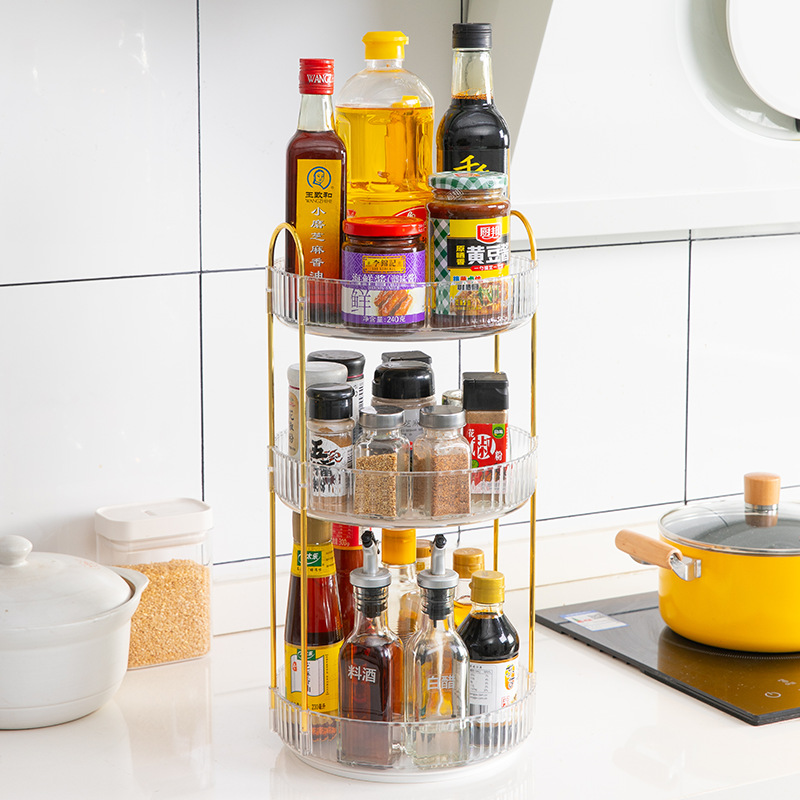 Light Luxury Rotatable Kitchen Seasoning Product Storage Rack Household Countertop Multi-Purpose Floor-Standing Organizer Portable Storage Rack