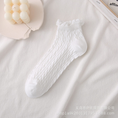 Spring and Summer Wooden Ear Socks Women Sweat-Absorbent Soft Breathable Low-Cut Socks Cute Japanese Style Polyester Cotton Short Ankle Socks Ins