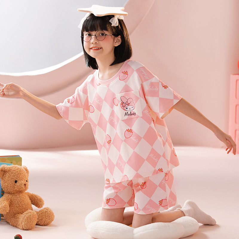 夏季新品纯棉儿童睡衣短袖短裤甜美可爱夏天薄款女童家居服套装
