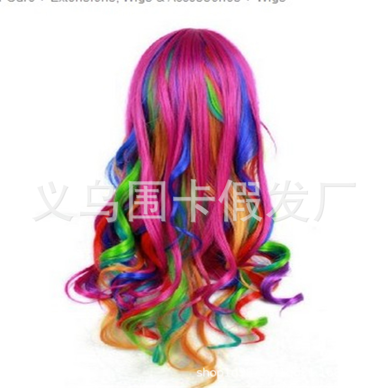 European and American Color Universal Cos Wig Full-Head Wig Foreign Trade Bangs Wig Sheath Women's Long Curly Hair Big Wave Lolita