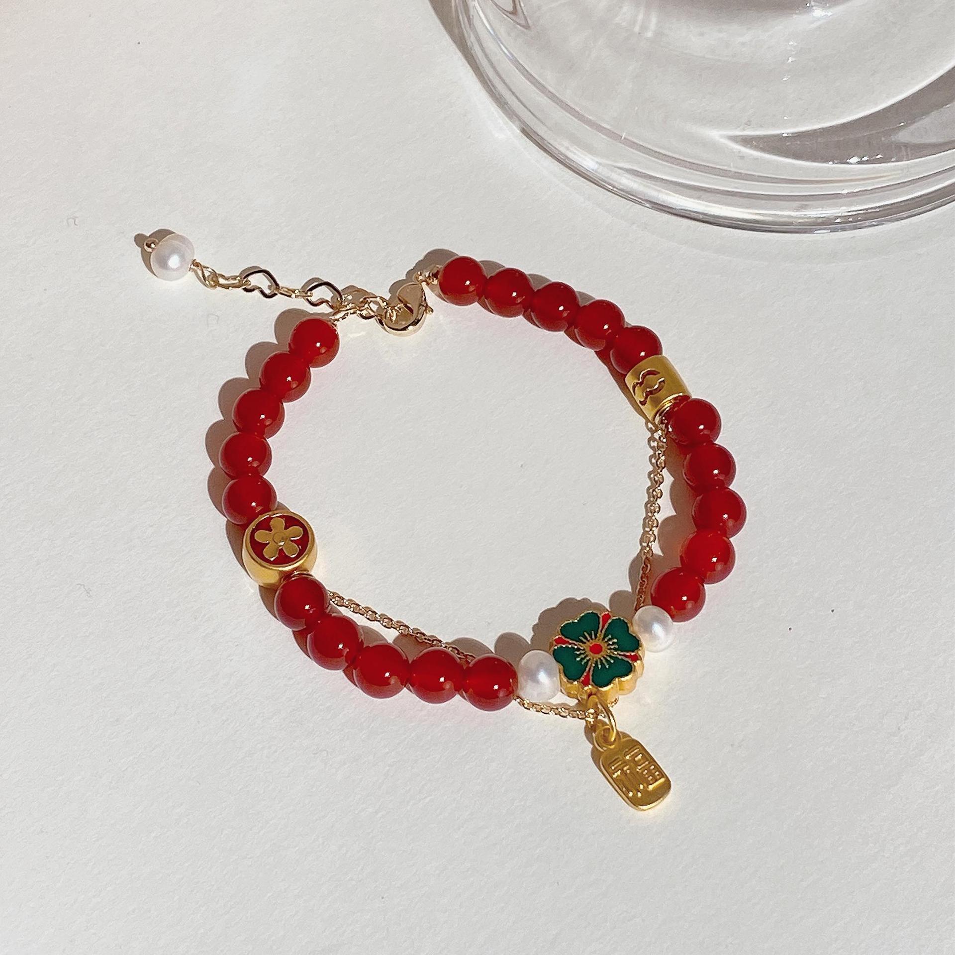 New Year Gift Zodiac Tiger Red Rope Bracelet Female Myanmar Natural Agate Cartoon Bear Bee Bracelet