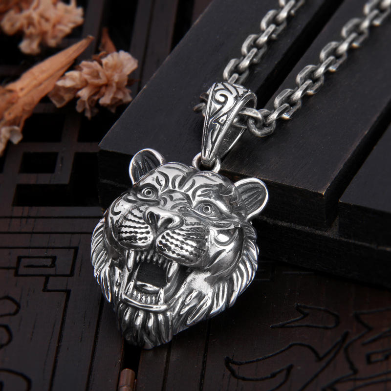 纯银本命年老虎项链男小众设计感复古男士潮牌百搭虎年礼物吊坠女